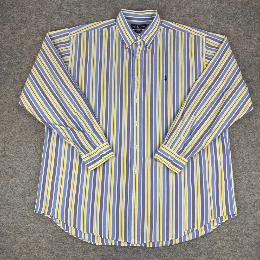 Ralph Lauren Blake Button Down Shirt Long Sleeve Vertical Stripe Mens Large L *